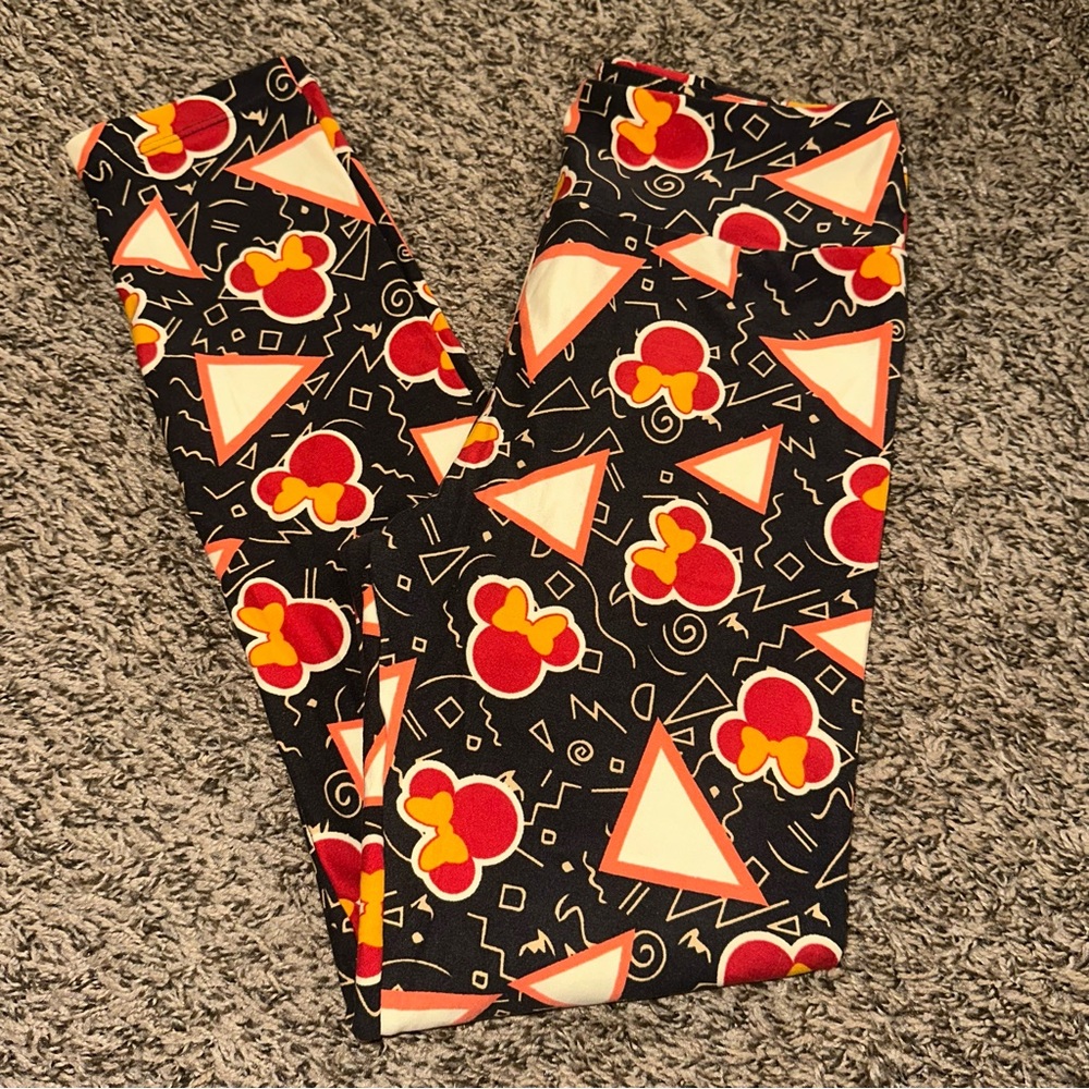 LuLaRoe Women's Leggings - Black, Red, and Yellow Geometric Minnie Mouse